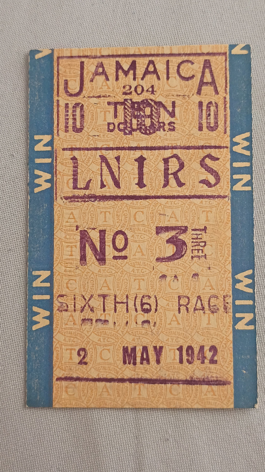 85 year old $10 win ticket from the old Jamaica Racetrack in Queens New York!
