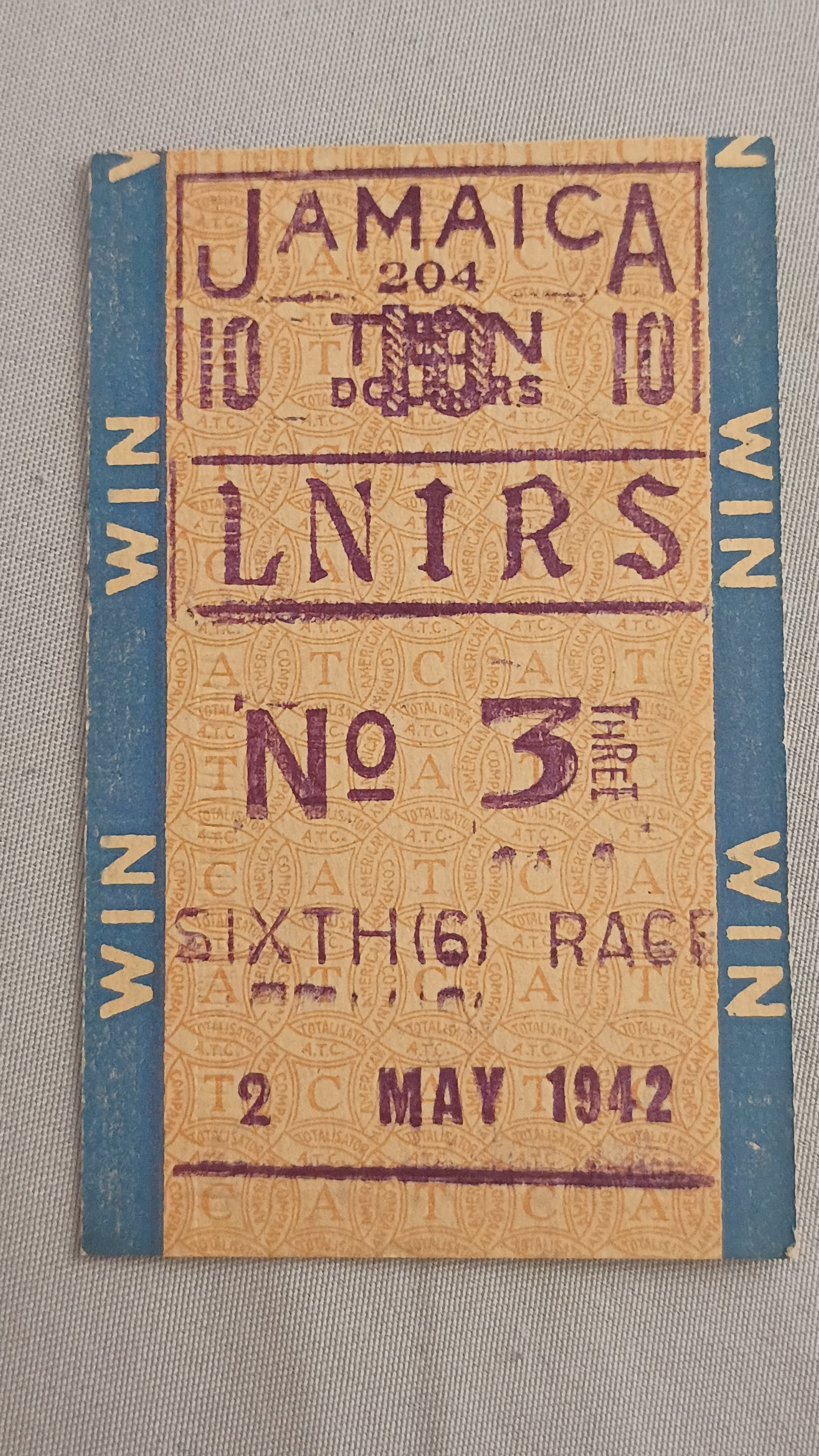 85 year old $10 win ticket from the old Jamaica Racetrack in Queens New York!